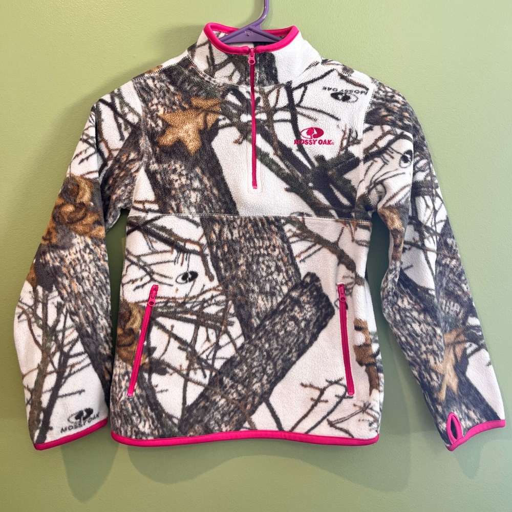 Girls Mossy Oak White Camouflage Quarter Zip Pull Over